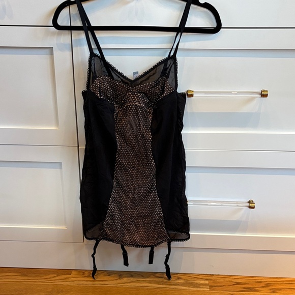 else Other - Black and White Polka Dot Lingerie Top with garter straps